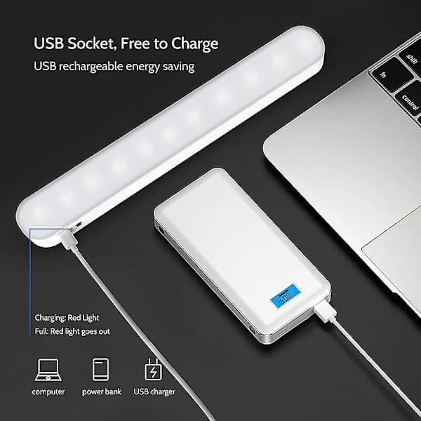 LED Cabinet Light, Dimmable Under Cabinet Lighting, Cordless Self-Adhesive Lamps, Magnetic Night Light with Rechargeable Battery