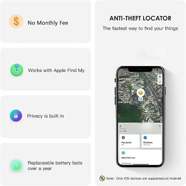 GPS-tracker i realtid til køretøjer og biler, kompatibel med Find (kun iOS), magnetisk etui
