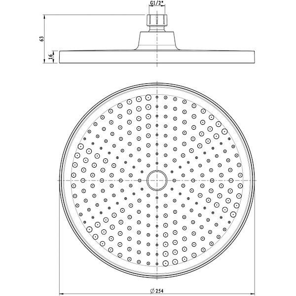Loftbruser - Deluxe - Regnbruserhoved - Bruserhoved - 25 CM - Sort - Universal tilslutning - Moderne regnbruserhoved