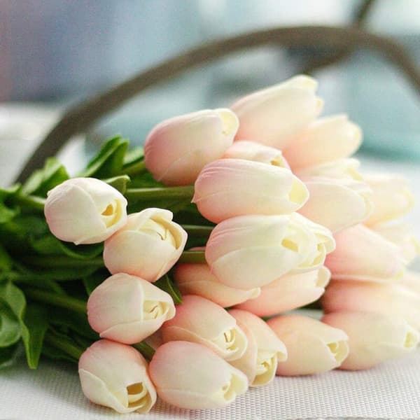 30 Pieces Artificial PU Latex Real Touch Tulips (Light Pink)