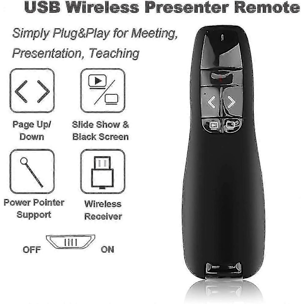 Trådlös Presentatör, Presentation Pointer, Hyperlänk, Volymkontroll, USB