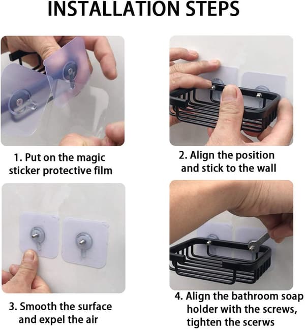 Soap Dish - Self-Adhesive Wall Mounted Soap Dish - Black - No Drilling Required