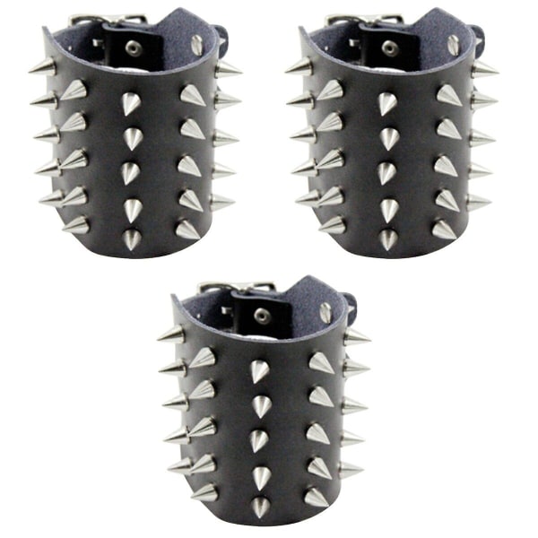 3 stk stil punk messing besat læder håndledsrem armbånd smykker til dekoration brug (sort) 3 stk26X 3pcs 26X7.6cm