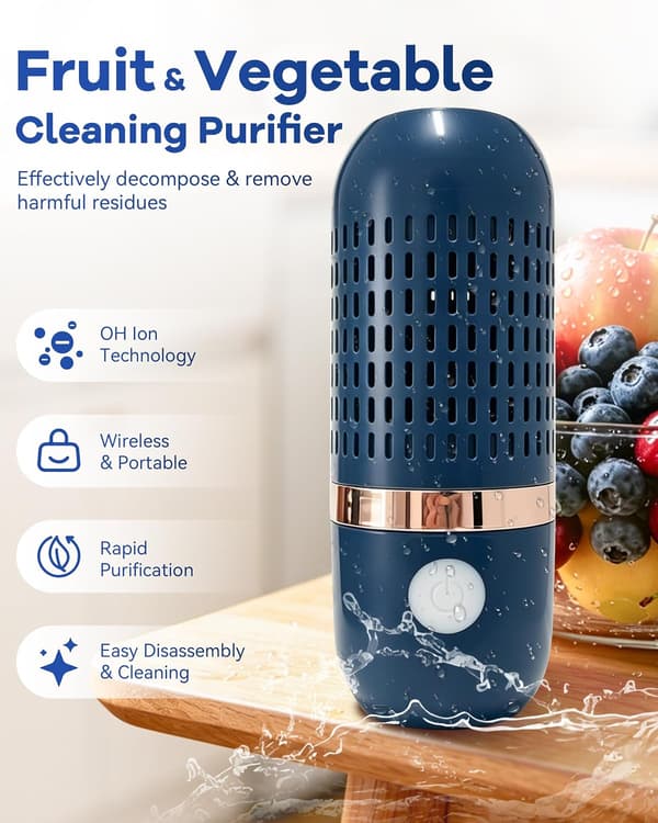 Fruit and Vegetable Cleaner with Oh-Ion Technology, Cordless Rechargeable Foot Bath for Fruits, Vegetables 10-Minute Automatic Cleaning for Kitchen