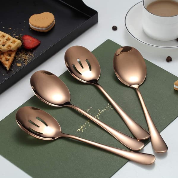 Serving Spoons 4-pack, Serving Spoon, Includes 2 Serving Spoons and 2 Slotted Spoons, Stainless Steel Serving Utensils Rose Gold Rose Gold