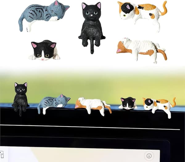 Sæt med 5 søde kattefigurer, perfekte som mini-bilpynt, skrivebordspynt eller til udstilling i stuen eller nær din computer.