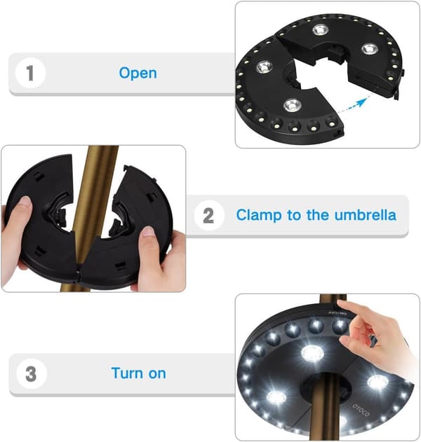 Parasolbelysning til terrasse, 28 LED-lys - Kræver 4 x AA-batterier, til terrasseparasoller, camping, telte