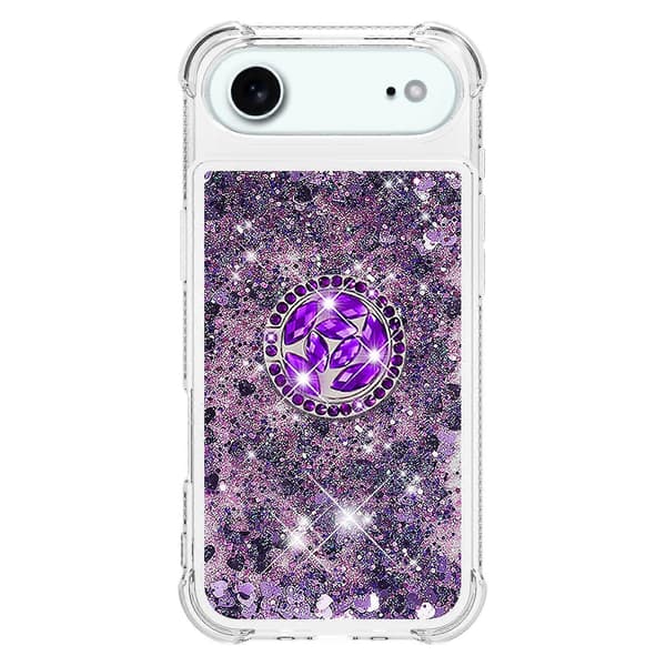 Til iPhone 17 Air TPU-deksel med stativ, kvikksand støtsikker beskyttelse (mørk lilla hjerte)