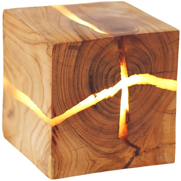 Retro Industrial Crack Wood LED Wall Lamp, 5W 3000K Warm Light, Creative Square Indoor Wall Sconce