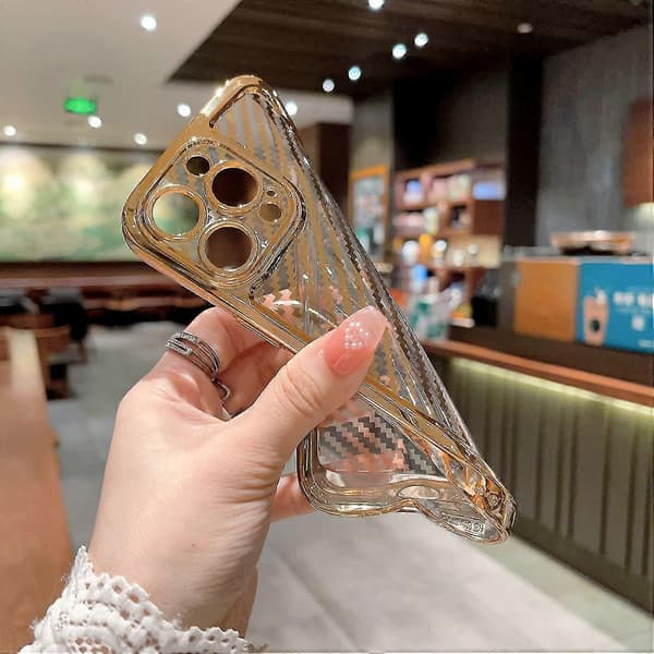 Plated Striped Case Compatible with iPhone 14 Pro Max/14 Pro, Soft Shockproof TPU Cover with Lens Protection