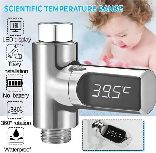 LED digitalt badetermometer, dusjtermometer 5-85 grader sanntids vannstrøm med 360° roterende skjerm