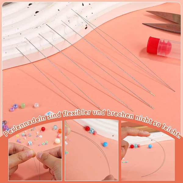 Beading Needle Set, 6 Sizes, for Seed Beads, Beading Needles for Beading Threading, Extra Thin, with Spray Bottle for Crafts and Jewelry Making