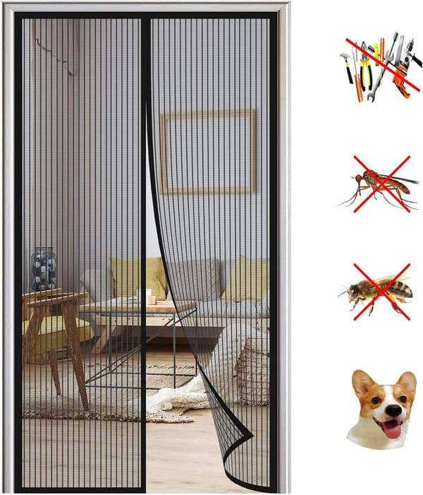 Magnetic Mosquito Net Door, 100 x 210 cm, Black Stripes, Polyester