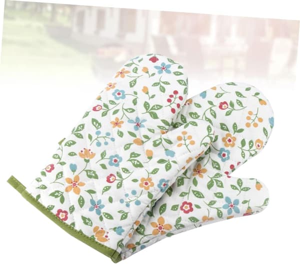 1 par grytekluter med blomsterdesign, bakehansker, varme