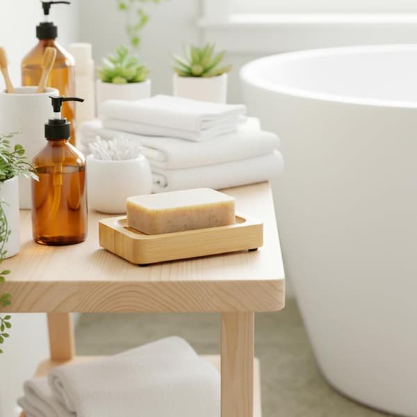Såpeskål i tre til badet (pakke med farge)