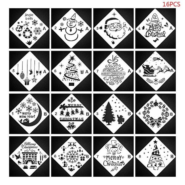 16 stk./sæt Jule Stencil Skabeloner DIY Maleri Scrapbog Stempler Album Præget Papir Kort