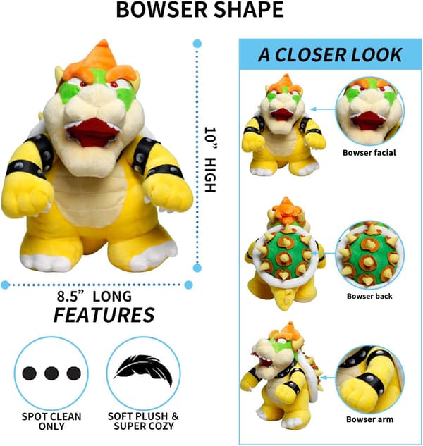 Bowser Plush, Bowser Toy Plush Toy 25 cm, Yellow