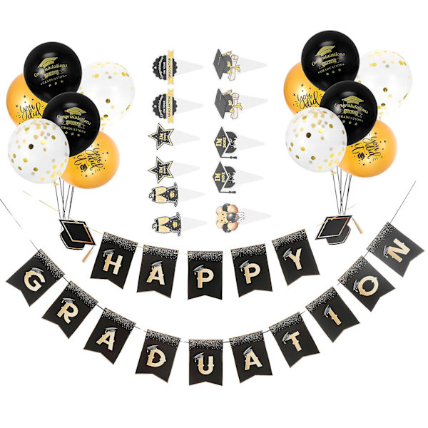 1 Sæt Graduation Tema Festballoner Banner Bånd Kage Picks Dekoration Uden Spiral Ornament 19. Without spiral ornament 19.5X14CM