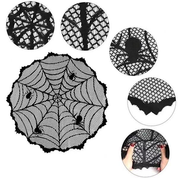Halloween Spetsduk, Svart Spetsbordstablett med Spindelnät, Halloween Borddekoration för Festligheter, Skräckfilmkvällar 40 Tum