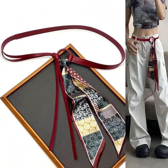 Skjerfbelte med flere bruksområder Hårhalsdekorasjon PU-materiale Dameaccessoirer Retro Daglig bruk Silke Rød Rød Red