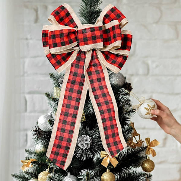 2 Ruller Jule-Buffalo Plaid Bånd med Trådkanter, Naturlige Indpakningsbånd med Plaidkanter til Julebuer