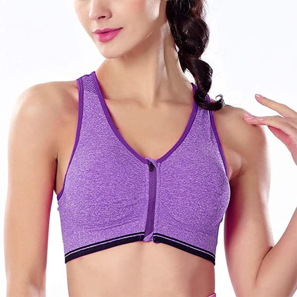 Women's Front Zipper Sports Bra, Wireless Active Yoga Bra