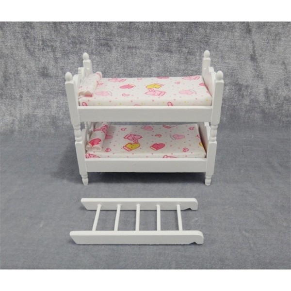 White Wooden Dollhouse Furniture of Baby bunk bed with Ladder for Miniature Dollhouse Accessories - 1/12 Scale