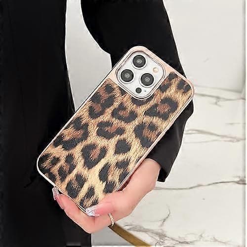 Luxury Leopard Print Phone Case for iPhone 15 Pro Max Shell Fashion Plating Leather Side Frame Design Shockproof Protective Case Women for Apple 15 P