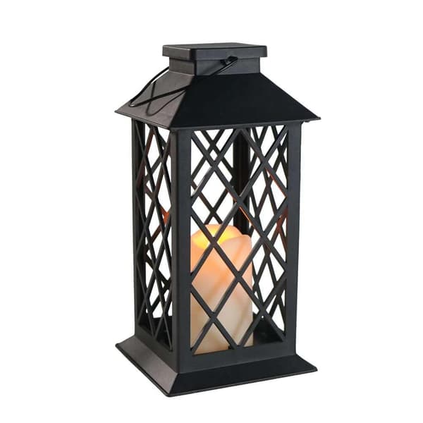 Black Solar Powered LED Hanging Lantern - Outdoor Garden Decor with Flickering Light for Atmosphere and Charm