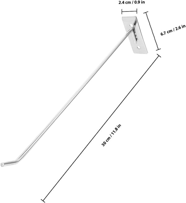 2 kpl metallikoukkuja reikälevyyn, 5 mm paksu, 30 cm pitkät ruuvit, raskaat seinäkiinnitteiset koukut