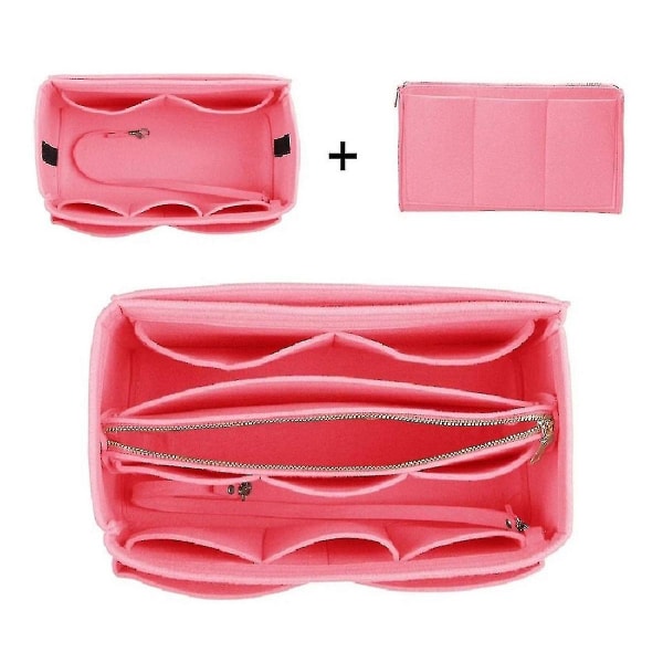Pung Organizer Indsæt filttaske med lynlås Håndtaske Tote Shaper Multilommer Store opbevaringstasker PinkL Pink L