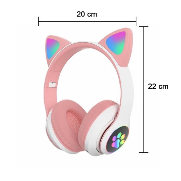 Hörlurar, kattöron trådlösa hörlurar, LED-belysta Bluetooth Pink 1pcs