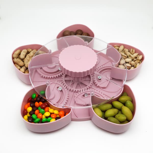 Lazy Susan Snack Tray with Divided Compartments - 360° Rotating Serving Platter for Cheese, Fruit, Nuts, Dips - Perfect for Parties, Game Nights and
