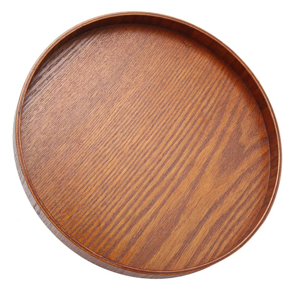 Rund serveringsbrett i tre for te og kaffe, mørkebrun, 27cmx2cm