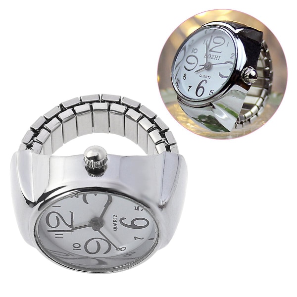 Dam Digitala klockor Antik Finger Ring Watch Casual Klocka Watch Ring Vintage Ring Watch Elastiskt band Finger Watch White White