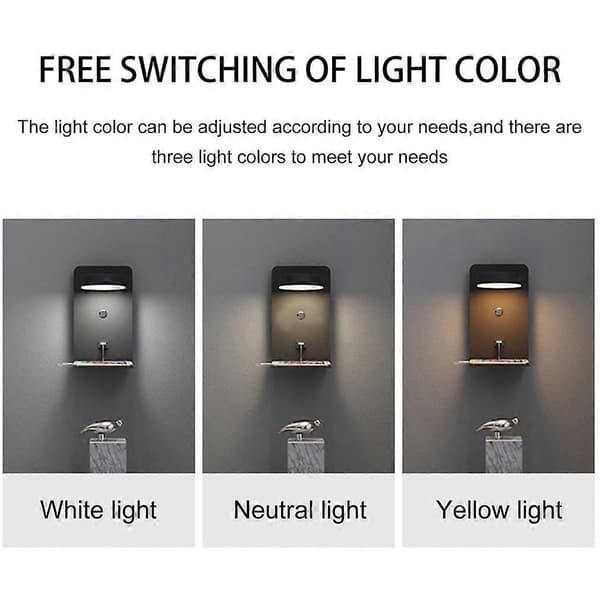 Reading Wall Lamp with USB Port, Creative Bedside Lamp with Shelf and Switch