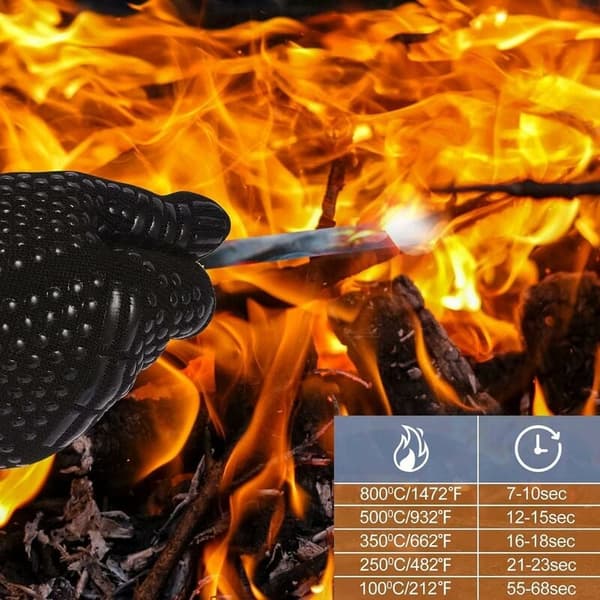 Grillhandsker Ovnhandsker Varmebestandige op til 800°C Madlavningshandsker BBQ grillhandsker (sort)