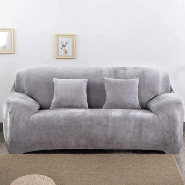Tykk Sofaovertrekk 1/2/3 Seter Ensfarget Sofatrekk Fløyel Lett Passform Elastisk Stoff Stretch Sofaovertrekk (Sølvgrå, 2 Seter 145-185cm)