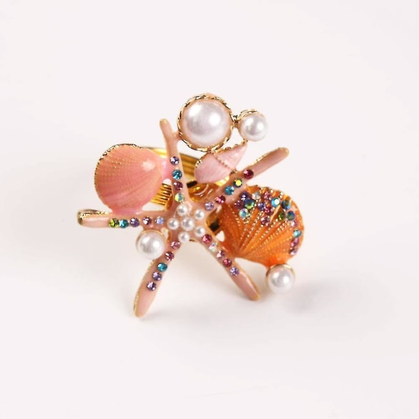 4 stjärnformade servettringar, pärlor och strass, havstema, rosa