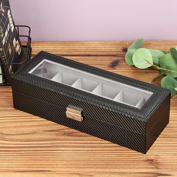 6 fack (30*11*8cm) - CASE ELEGANCE Klocklåda i konstläder, Krokodilstruktur, Klocklåda för herr/dam, Klockförvaringslåda, Organizer med glas