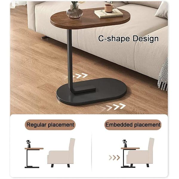 C-shaped Side Table & Coffee Table - Small Wooden Table that Slides Under Sofa and Bed_TF_TF Brown Brun