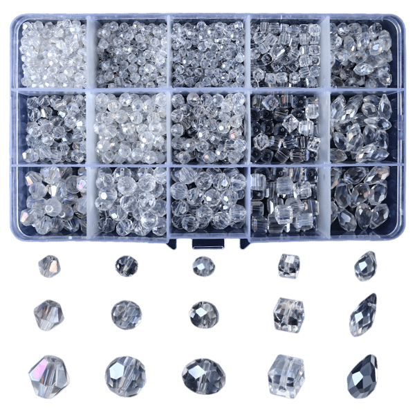 1000 Pcs Clear Glass Beads for Jewelry Making, 4 Shapes