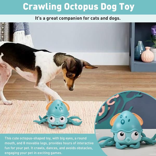 Obstacle Avoiding Octopus Dog Toy - Interactive Crawling Pet Toy with Music, Sounds & LED Lights for Cats Dogs