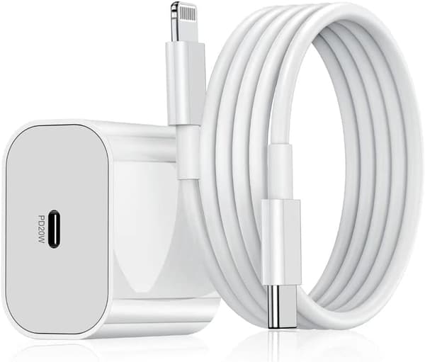 Hurtigoplader til iPhone 20W Vægoplader med USB C til Lightning-kabel 1.8m, Type C Opladningsadapter Kubus