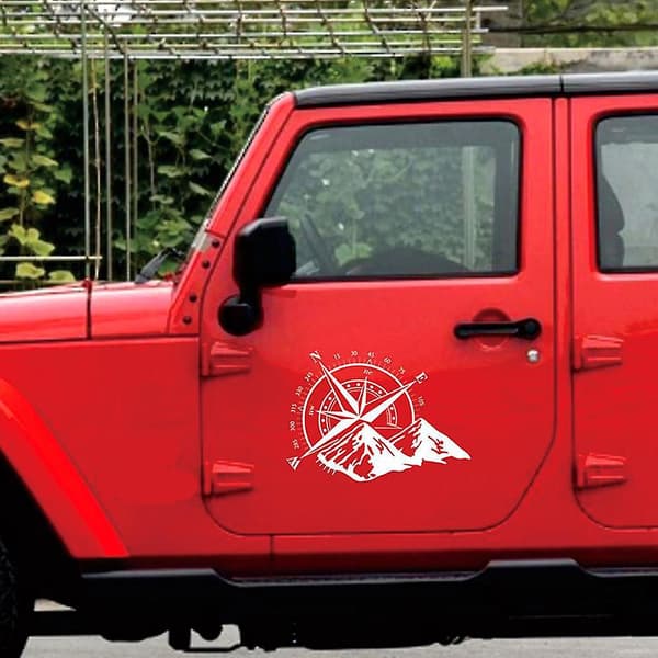 Offroad Kompassiruusu Vinyyli Tarra Autoon - Musta, 48x34cm