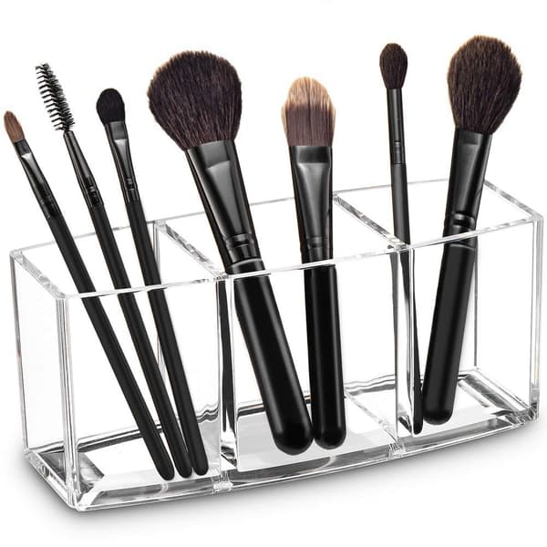 Makeup børste organizer holder klar kosmetisk børste opbevaring med 3 rum