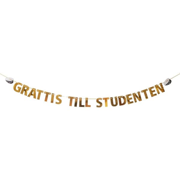 Vimpel Girlander Banner Student Gull 12 cm Guld gold