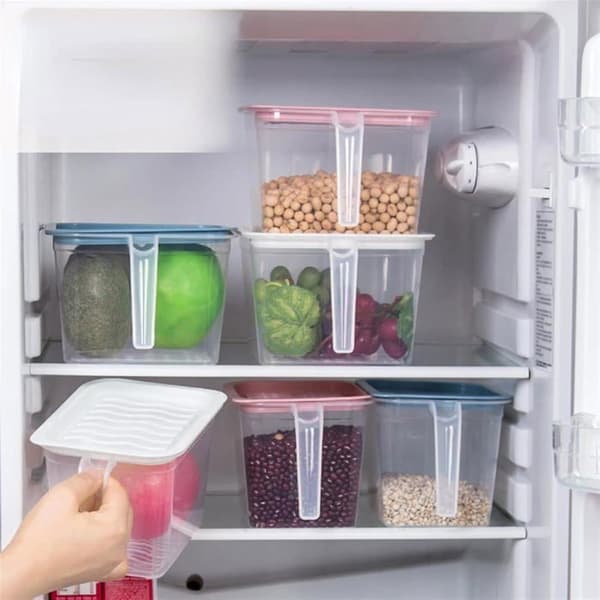 Sealed food container with handle. Large capacity for the fridge, stackable and easy to store (Blue, S)