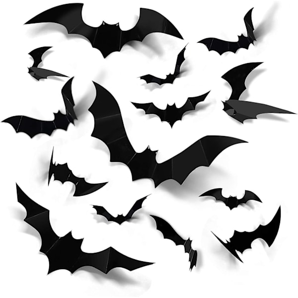 Halloween Party Supplies 3D Decorative Scary Bats Wall Decal Wall Sticker, Halloween Eve Decor Home Window Decoration Set, 60pcs