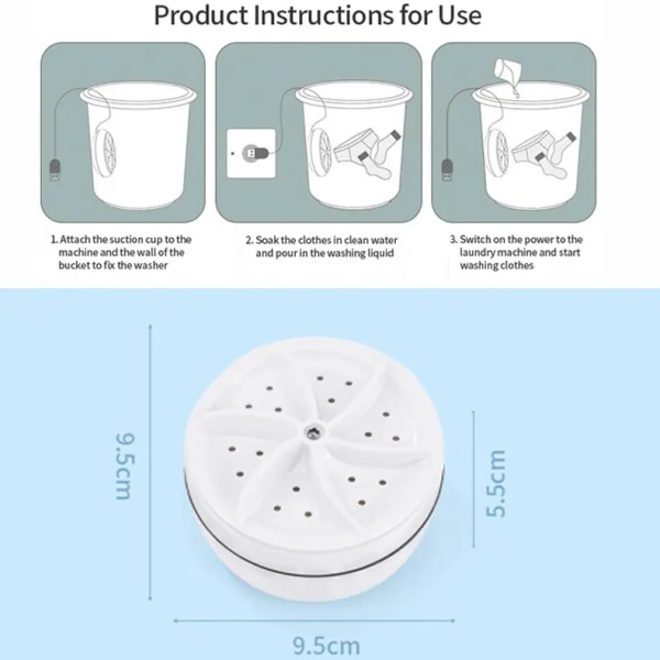 Bærbar vaskemaskin med USB og hastighetskontroll for reiser på forretningsreise eller høyskolerom To deler Mini Vaskemaskin Bærbar turbinvasker,